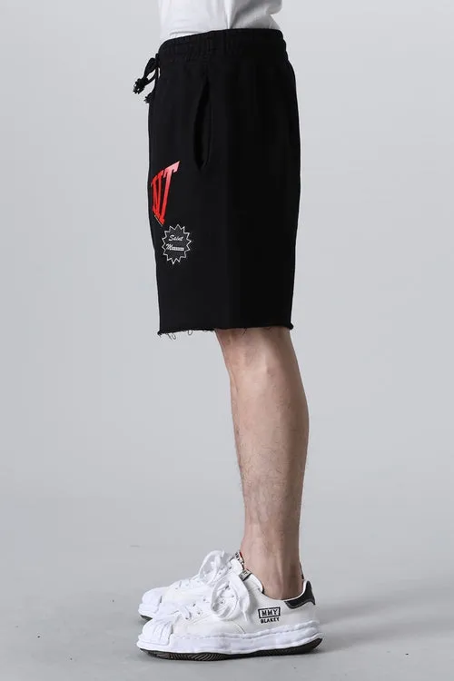 SAINT Mxxxxxx 'SAINT' SWEAT SHORTS/GRY/BLK embroidered SAINT LOGO basic shorts, distressed gray/washed black S-XL, four needles and six threads throughout, produced by a major domestic factory, imported Tajima machine embroidery, washed and distressed, original version